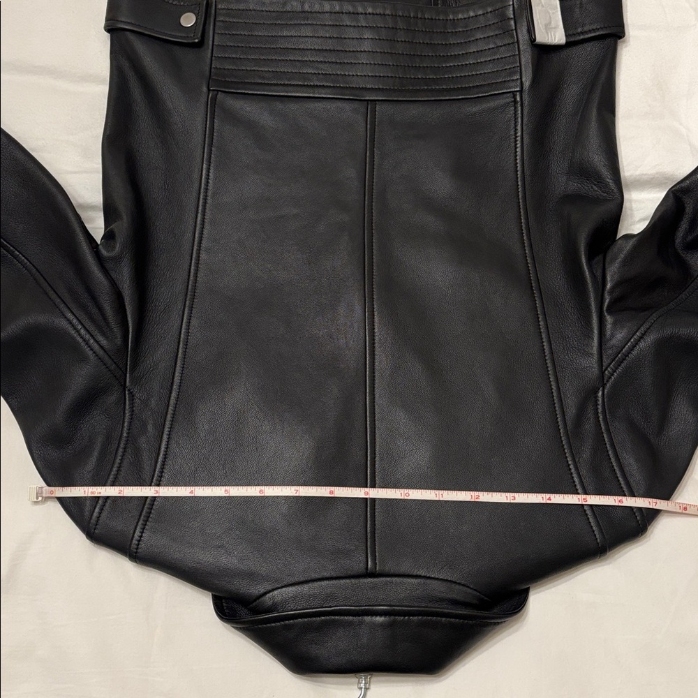 NWT Theory Moto Black Biker Grain Lamb Leather Jacket with Silver Accents Size M - Picture 14 of 16